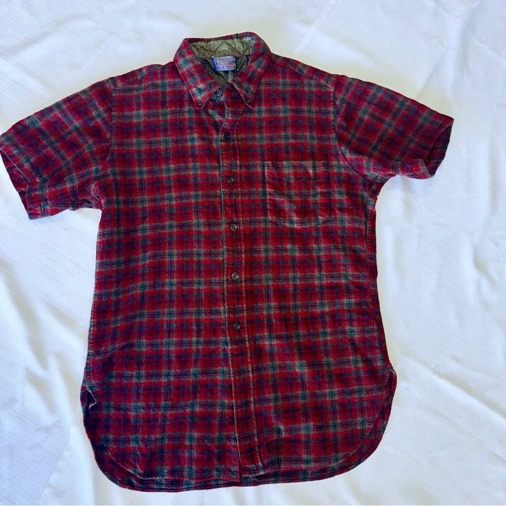 Pendleton Vintage 60s Red/Green Plaid Button-Up Short Sleeve Size 16 Shirt #P03